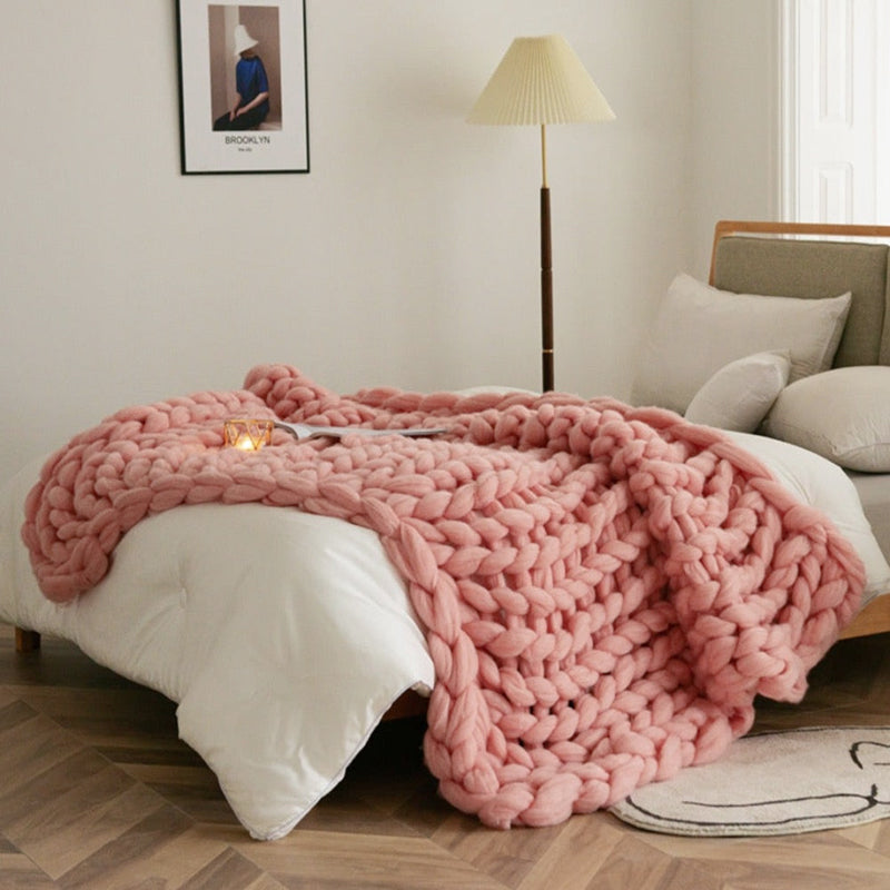 Plaid grosse maille rose