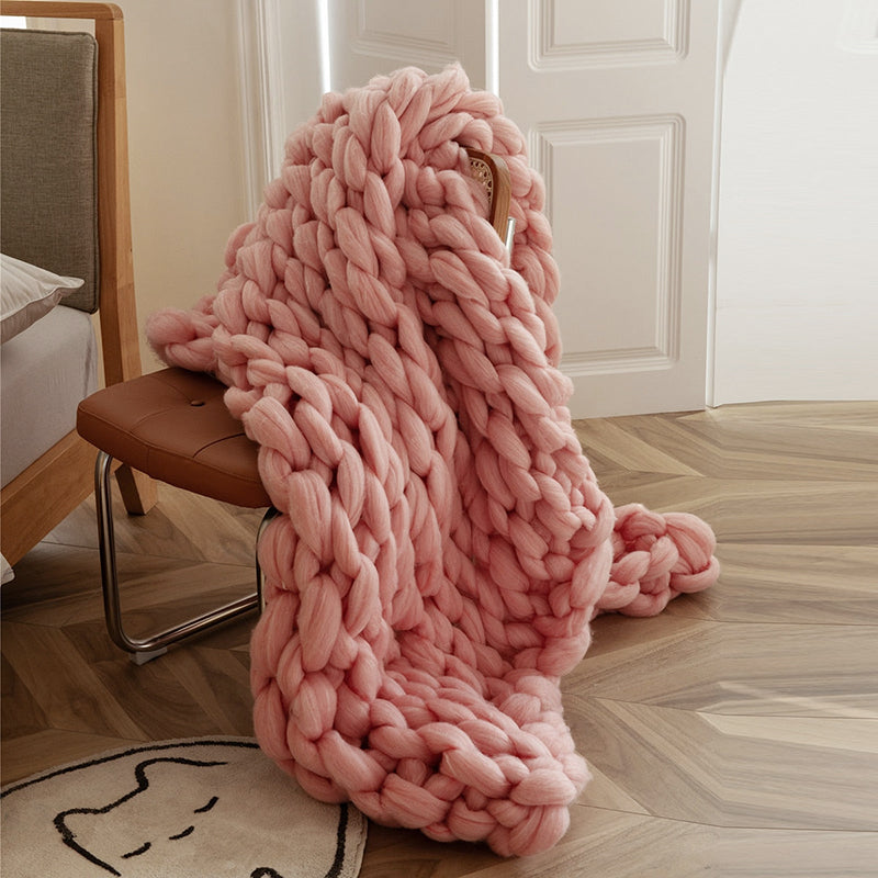 Plaid grosse maille rose