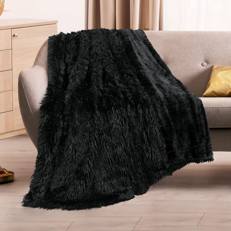 Plaid fausse fourrure noir