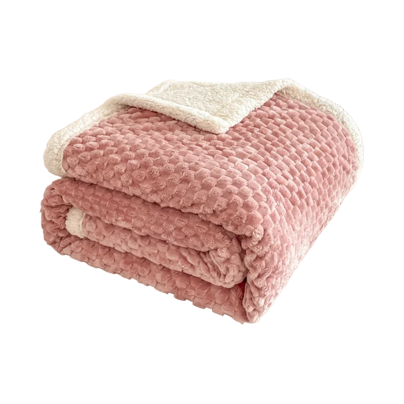 Plaid sherpa rose poudré saumon