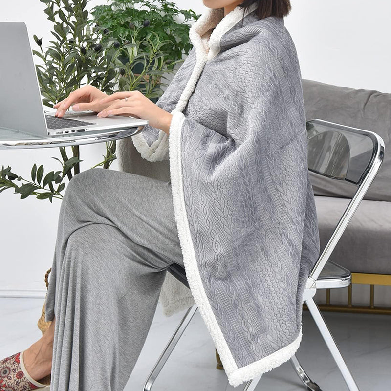 Poncho plaid cocooning gris