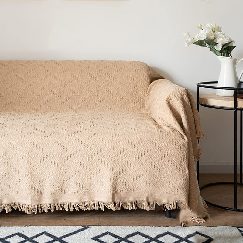 Plaid coton beige motifs géométriques