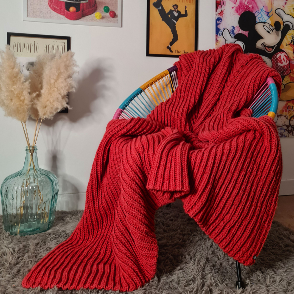 Couverture plaid grosse maille