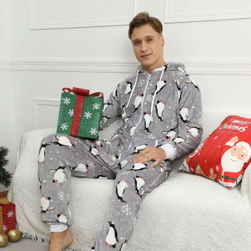 Pyjama plaid homme noël - Gris pingouin - cadeau de noël