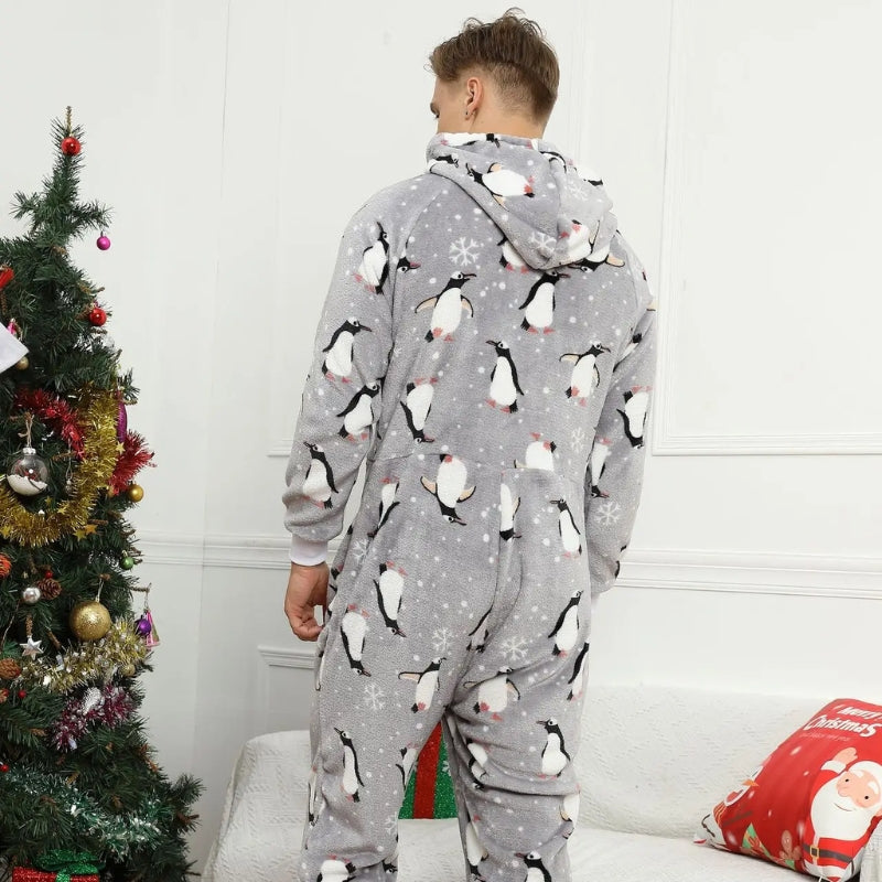 Pyjama plaid homme noël - Gris pingouin