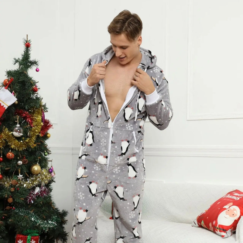 Pyjama plaid homme noël motif pingouin