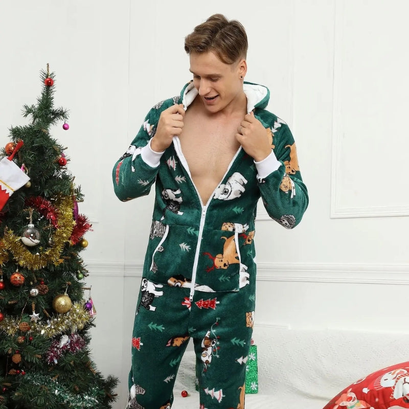 Pyjama plaid homme noël vert avec motif chiens