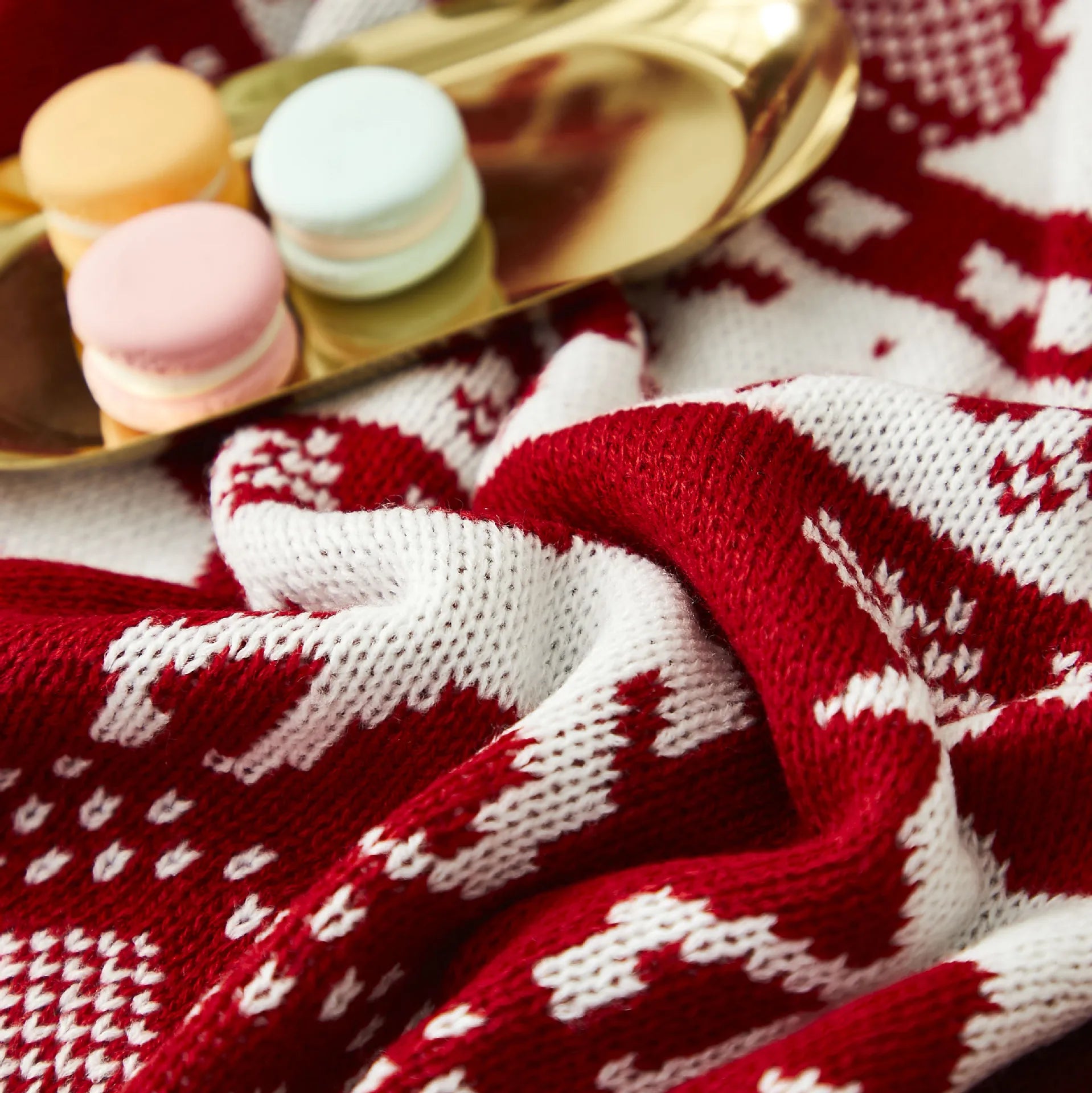 Plaid de noël au crochet rouge et blanc