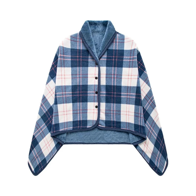 Poncho plaid à carreaux bleu