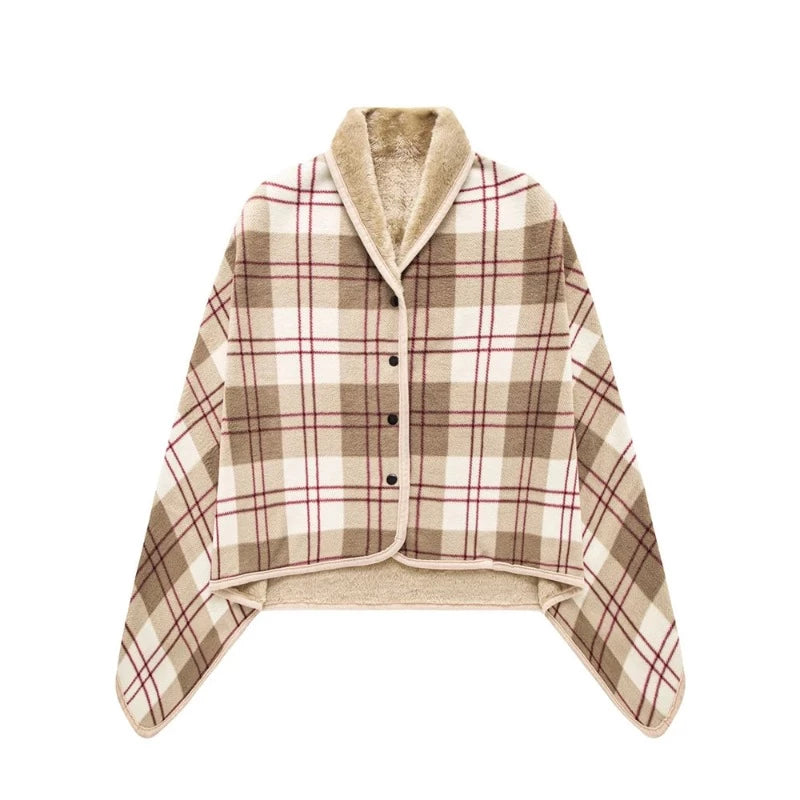 Poncho plaid à carreaux marron