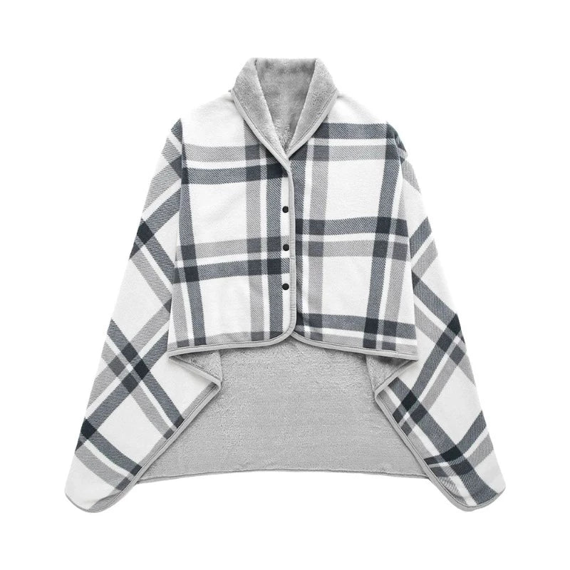 Poncho plaid à carreaux gris