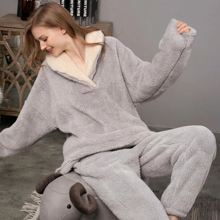 Pyjama plaid polaire gris