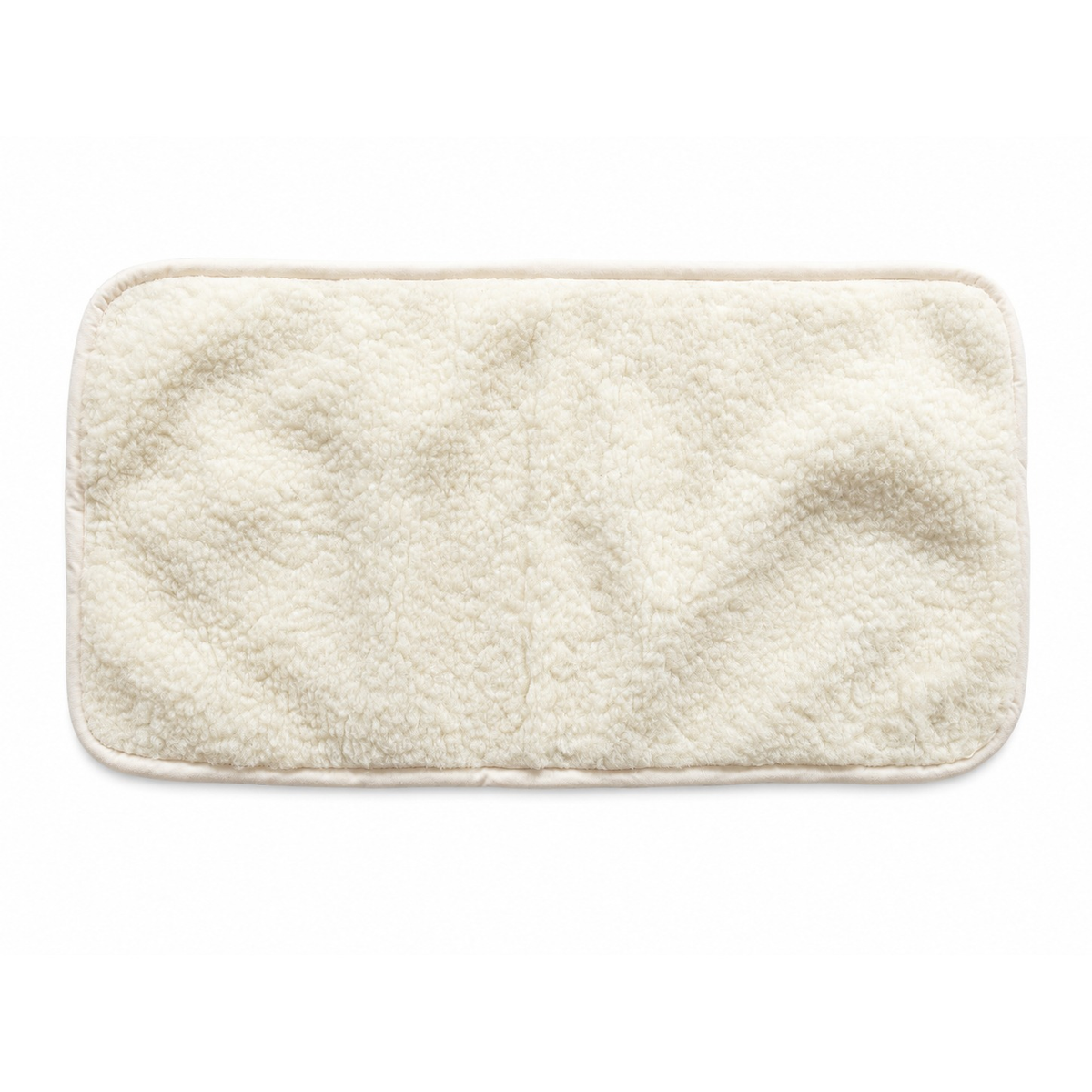 Surmatelas en laine pour berceau et poussette blanc cassé, vu du dessus, bordure blanc cassé